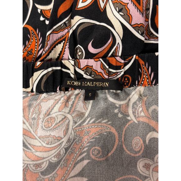Kobi Halperin Jumpsuit Small Womens Silk Black & Orange Strapless Paisley - Picture 8 of 9